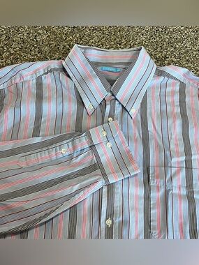 J McLaughlin Blue Stripe Button Down Shirt Mens XL